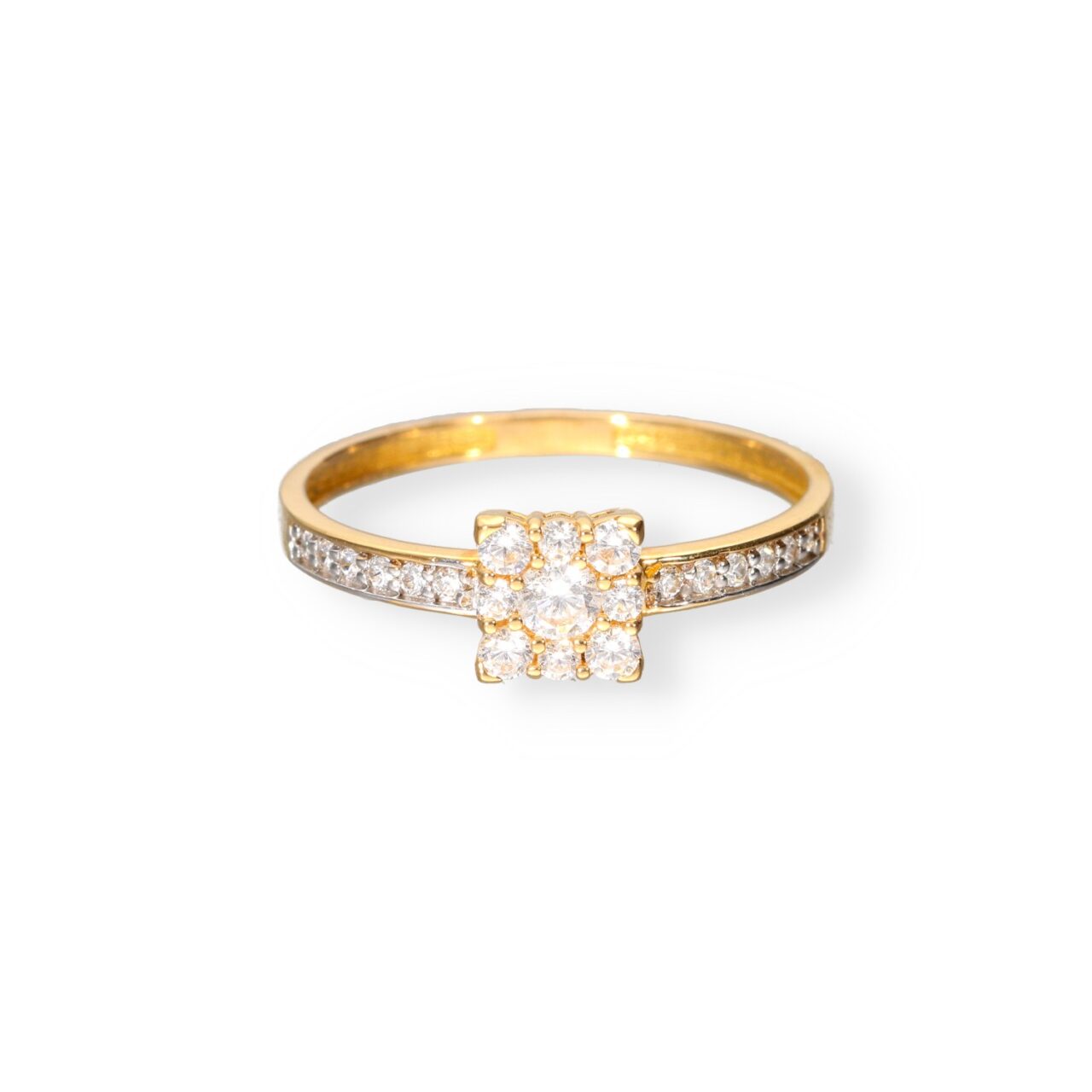 ANILLO ORO 18K CENTRAL CUADRADA CIRCONITAS Y CIRCO LATERALES
