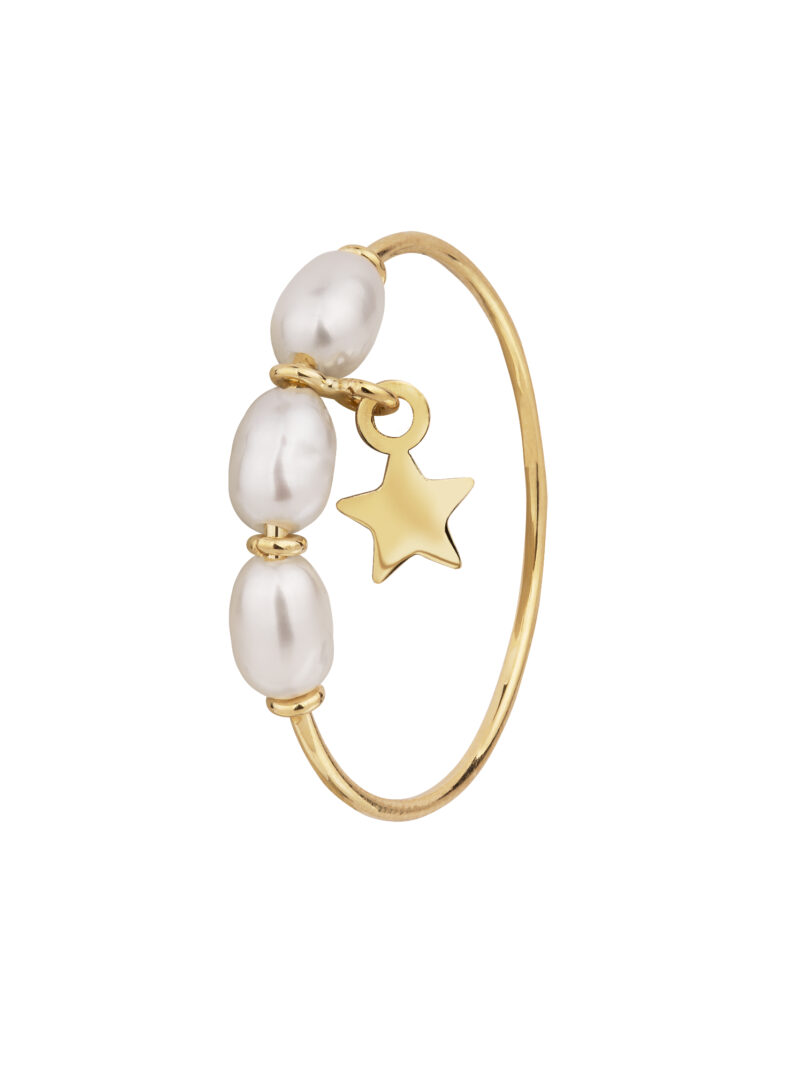 ANILLO HILO MULTIFUNCIONAL PERLA 4X3 GRANO ESTRELLA ORO 18K