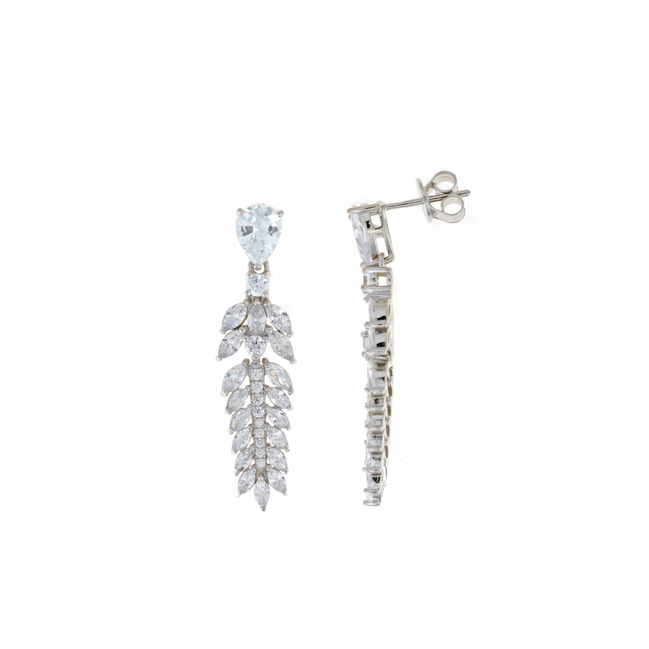 PENDIENTES  PLATA RODIO PERA ESPIGA CIRCONITAS SALVATORE