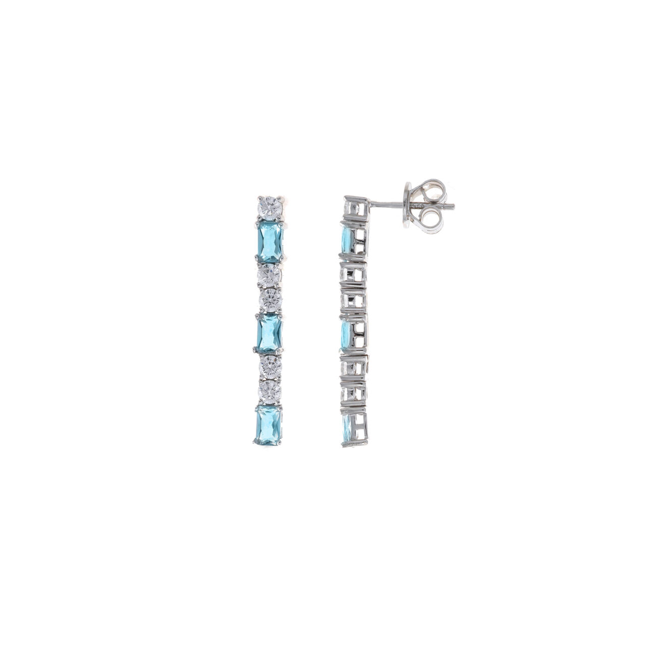 PENDIENTES  PLATA RODIO DOS TIRAS BAGUETTE CRISTAL AZUL SALVATORE