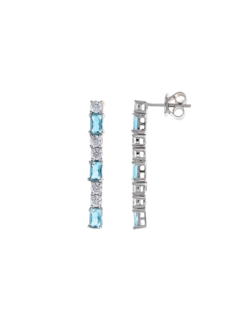 PENDIENTES  PLATA RODIO DOS TIRAS BAGUETTE CRISTAL AZUL SALVATORE