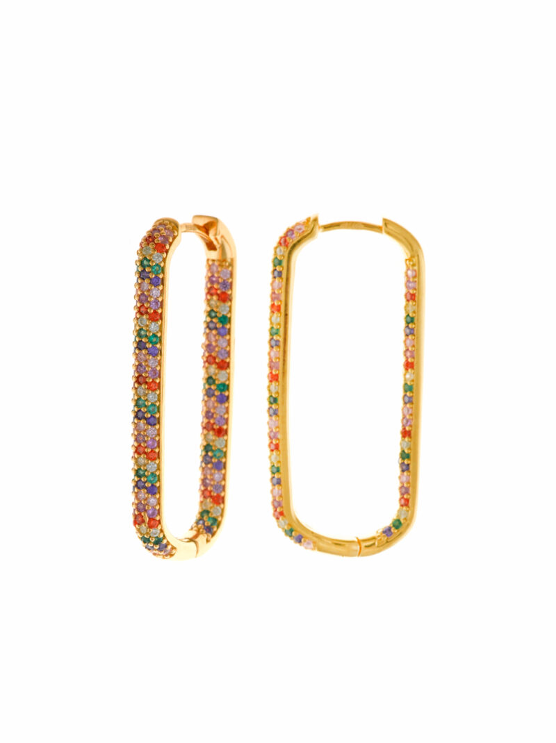 PENDIENTES PLATA CHAPADO DORADO ARO OVALADO CIRCONITAS COLORES SALVATORE