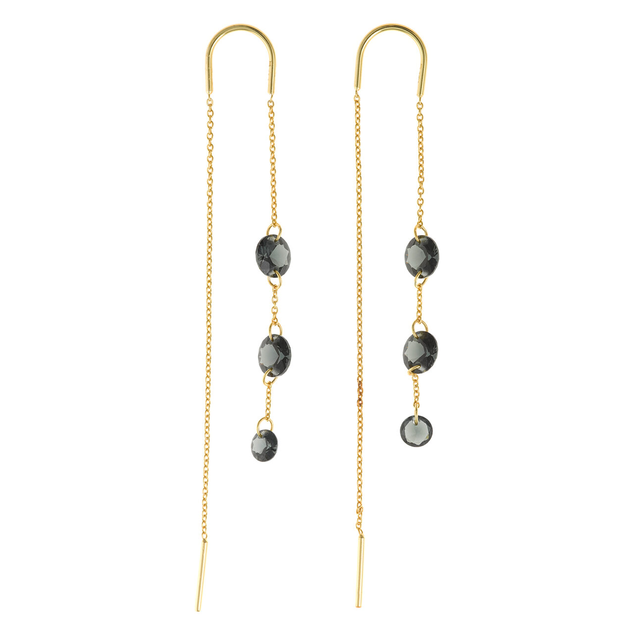 PENDIENTES PLATA CHAPADO DORADO CADENA CON TRES CIRCONITAS NEGRAS SALVATORE