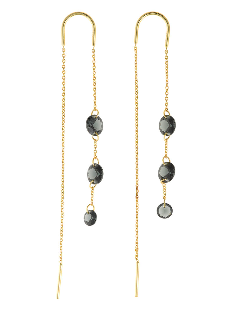 PENDIENTES PLATA CHAPADO DORADO CADENA CON TRES CIRCONITAS NEGRAS SALVATORE
