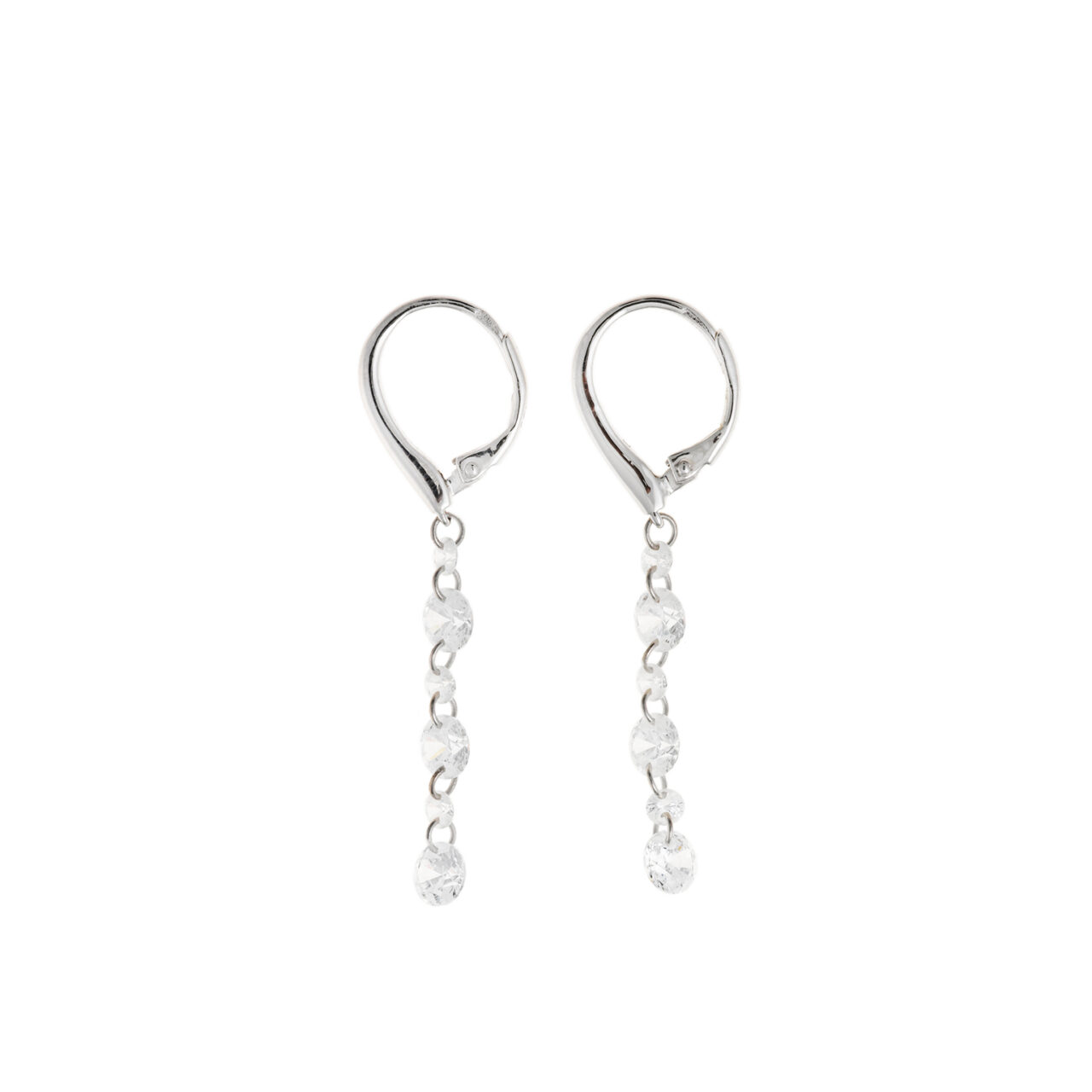 PENDIENTES PLATA RODIO BARRA TIRA CIRCONITAS BLANCAS SALVATORE