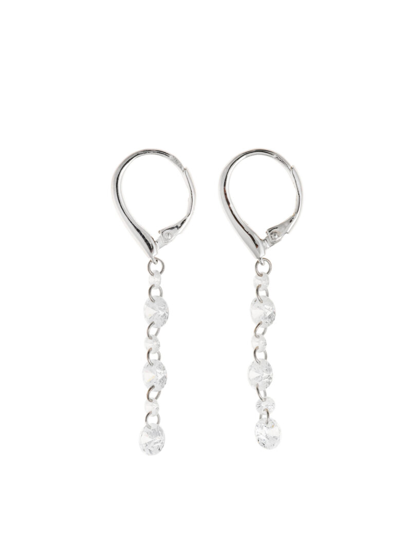 PENDIENTES PLATA RODIO BARRA TIRA CIRCONITAS BLANCAS SALVATORE