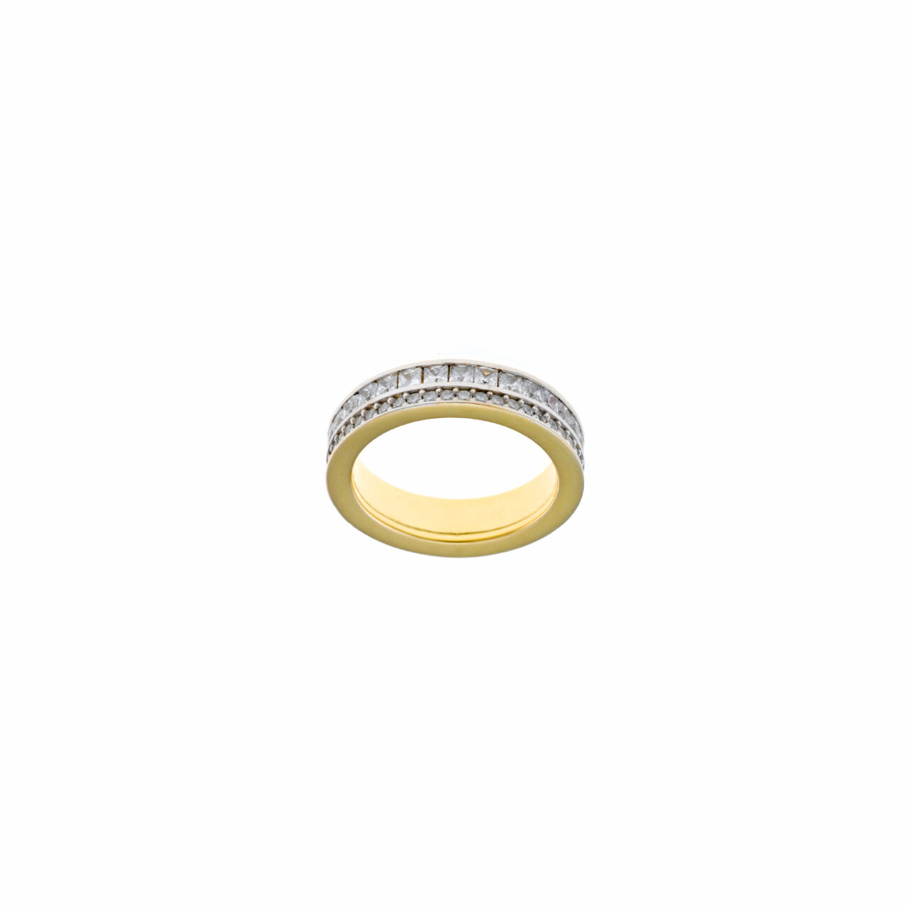 SORTIJA PLATA CHAPADO DORADO DOS LINEAS CIRCONITAS SALVATORE