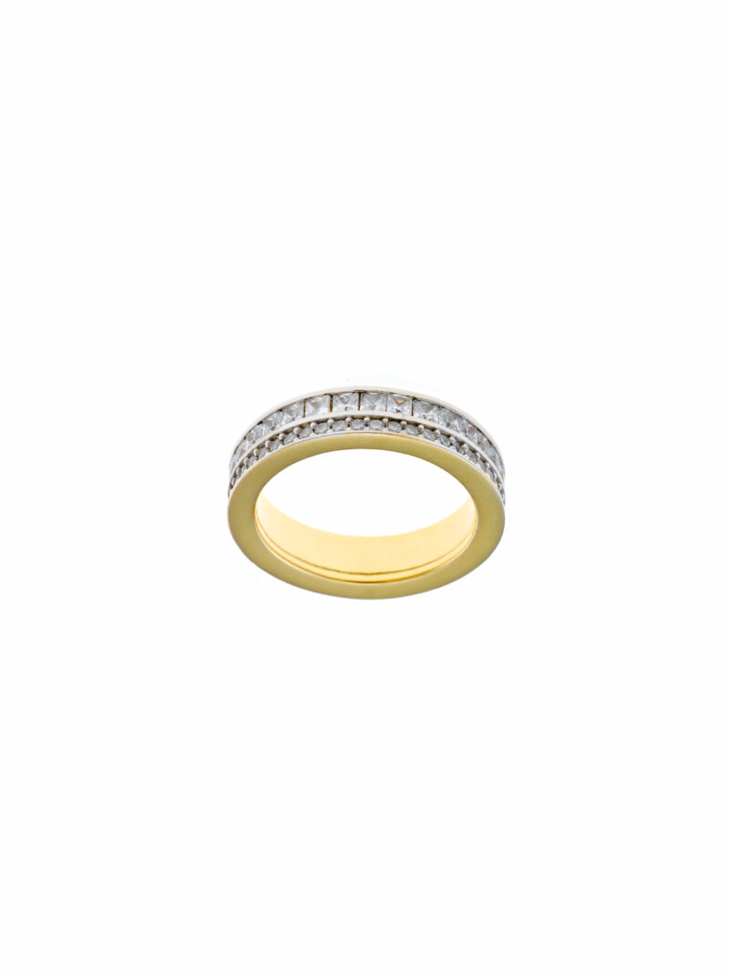 SORTIJA PLATA CHAPADO DORADO DOS LINEAS CIRCONITAS SALVATORE