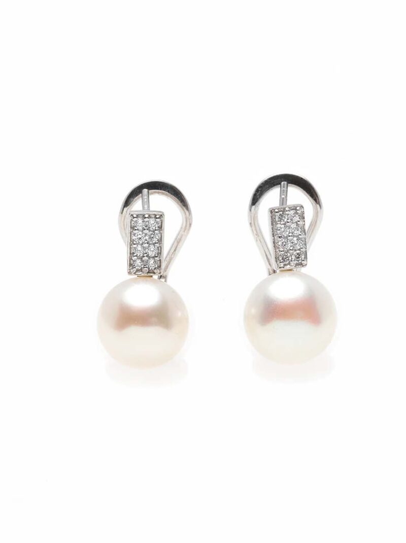 PENDIENTES  PLATA RODIO BARRA CIRCONITA Y PERLA SALVATORE