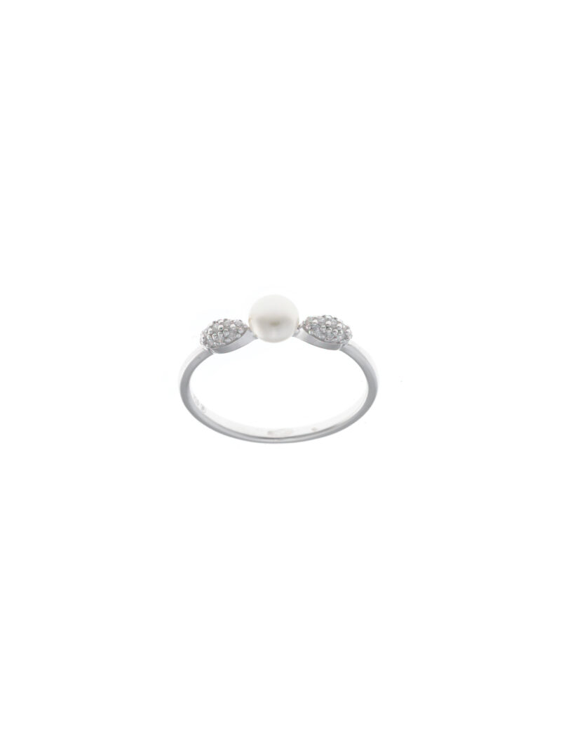 SORTIJA PLATA RODIO OVALOS CIRCONITAS BLANCAS PERLAS SALVATORE