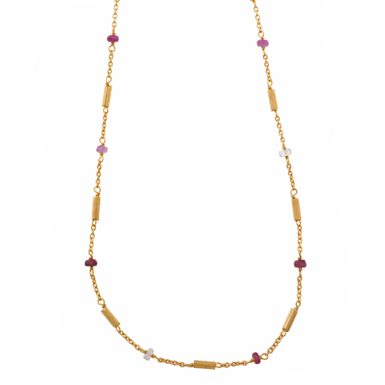COLLAR PLATA CHAPADO DORADO RUBIES Y BARRITAS SALVATORE