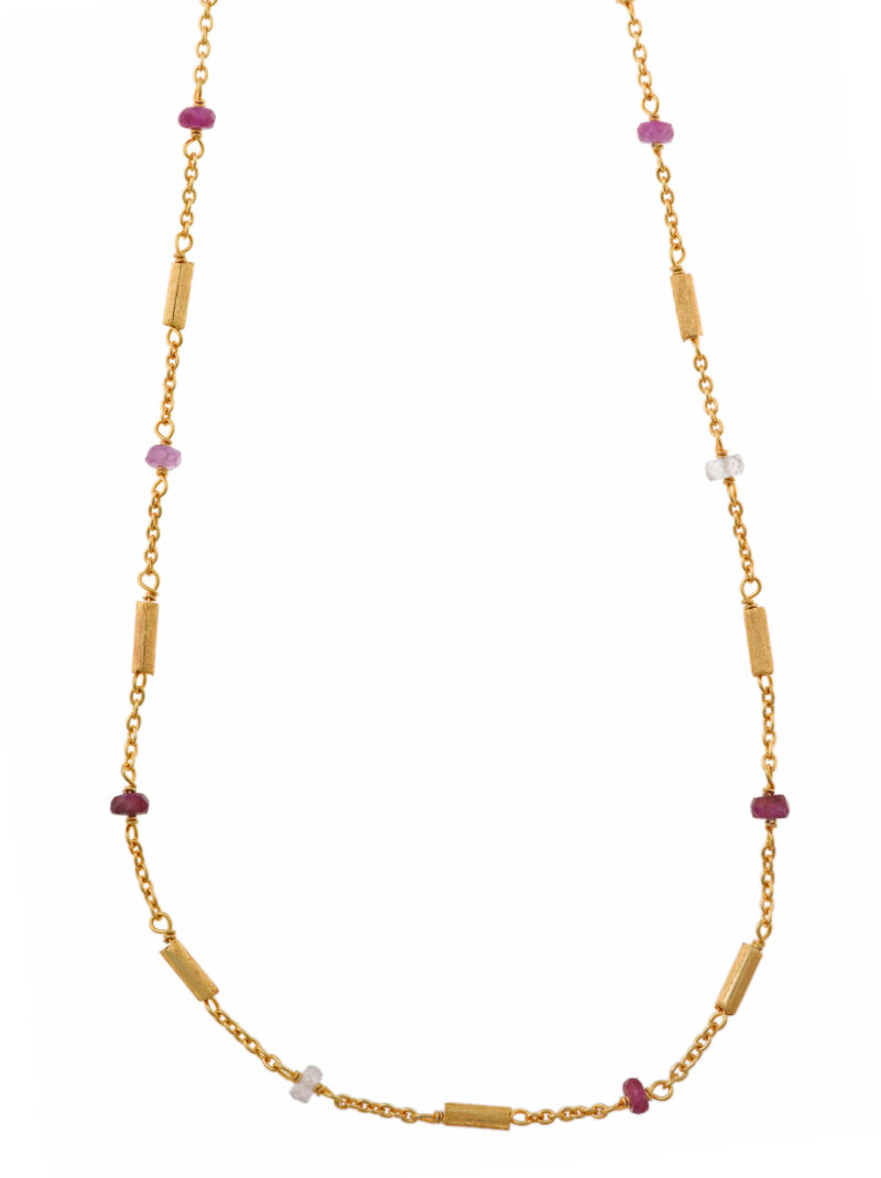 COLLAR PLATA CHAPADO DORADO RUBIES Y BARRITAS SALVATORE