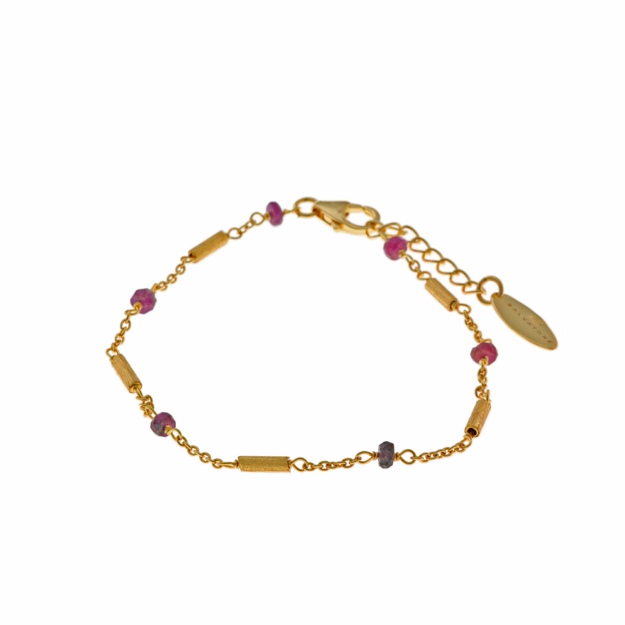 PULSERA METAL CHAPADO DORADO RUBIES Y BARRITA SALVATORE