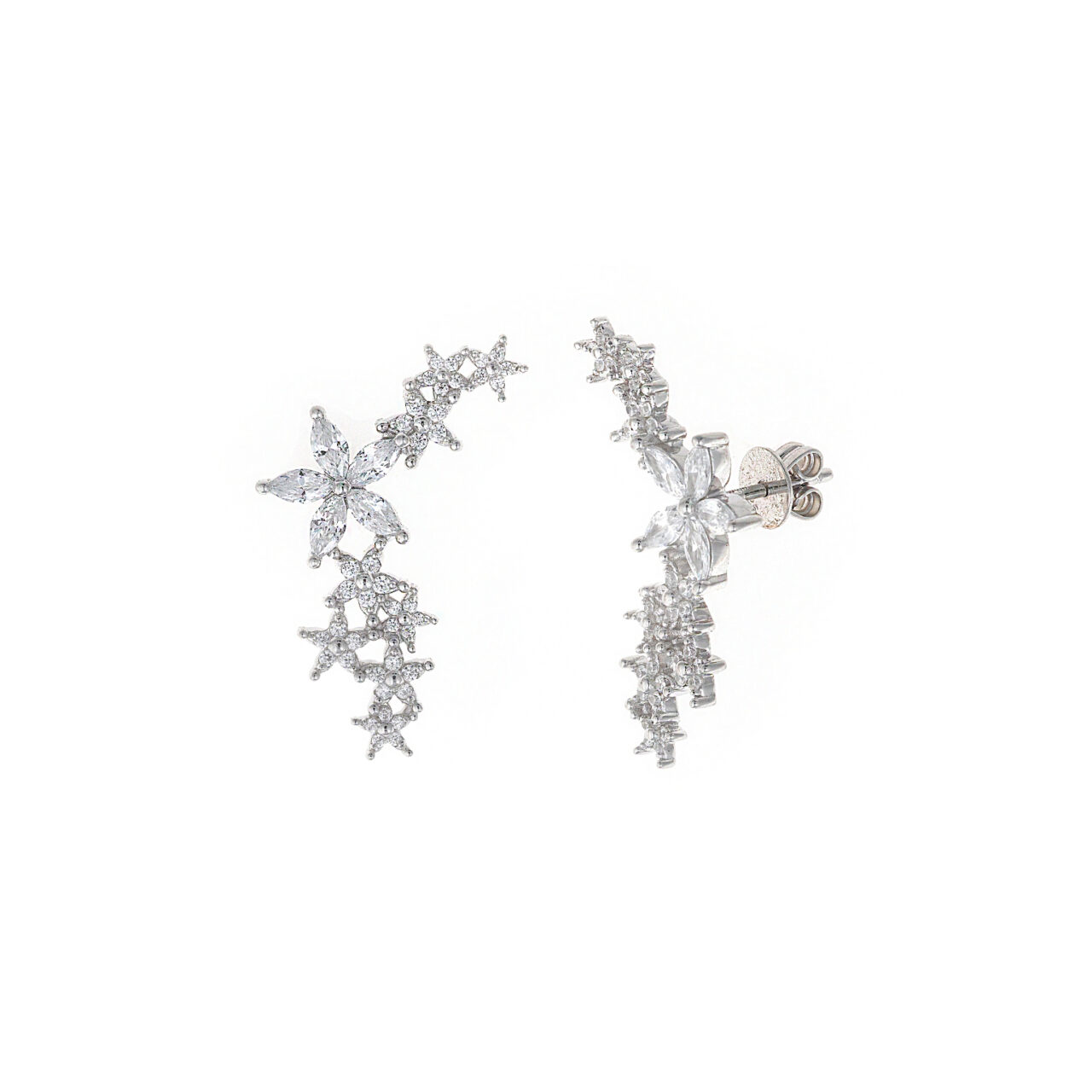 PENDIENTES  PLATA RODIO TREPADOR FLORES CIRCONITAS SALVATORE