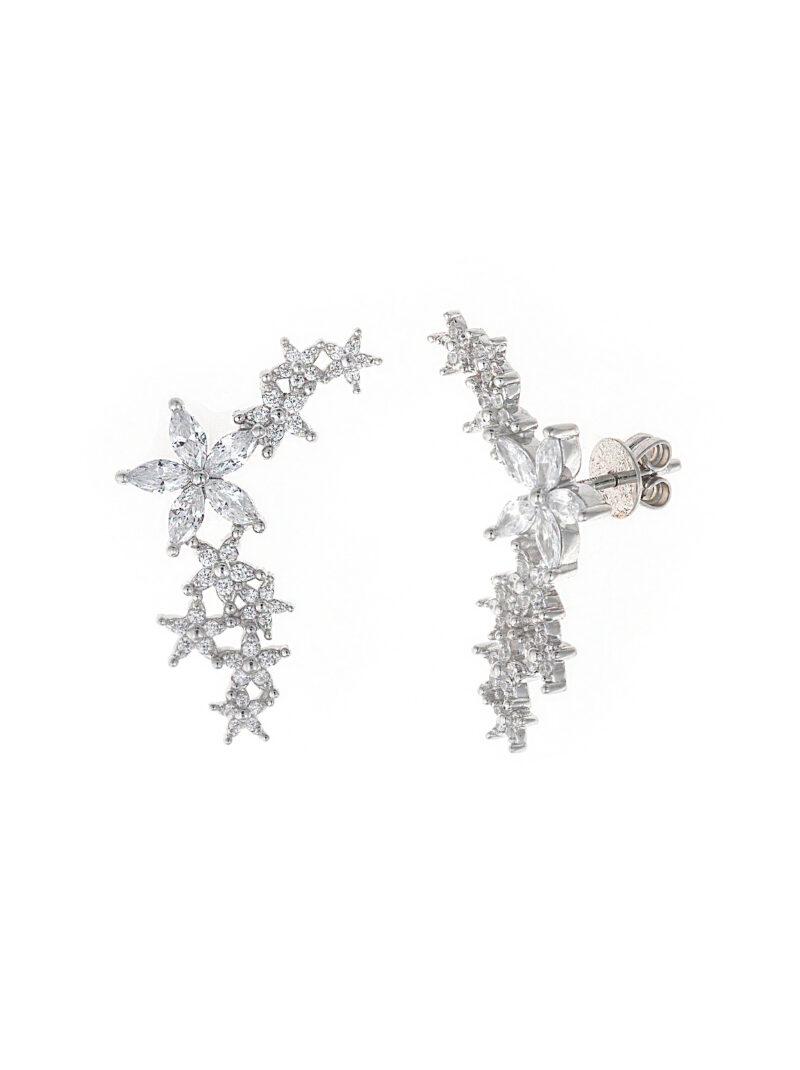 PENDIENTES  PLATA RODIO TREPADOR FLORES CIRCONITAS SALVATORE