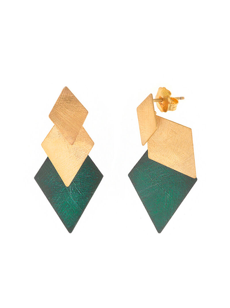 PENDIENTES PLATA CHAPADO DORADO TRES ROMBOS UNO SALVATORE