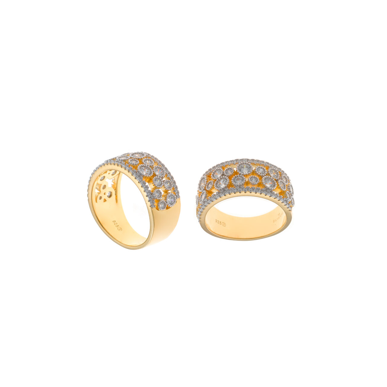 SORTIJA PLATA CHAPADO DORADO CIRCONITAS BLANCAS SALVATORE