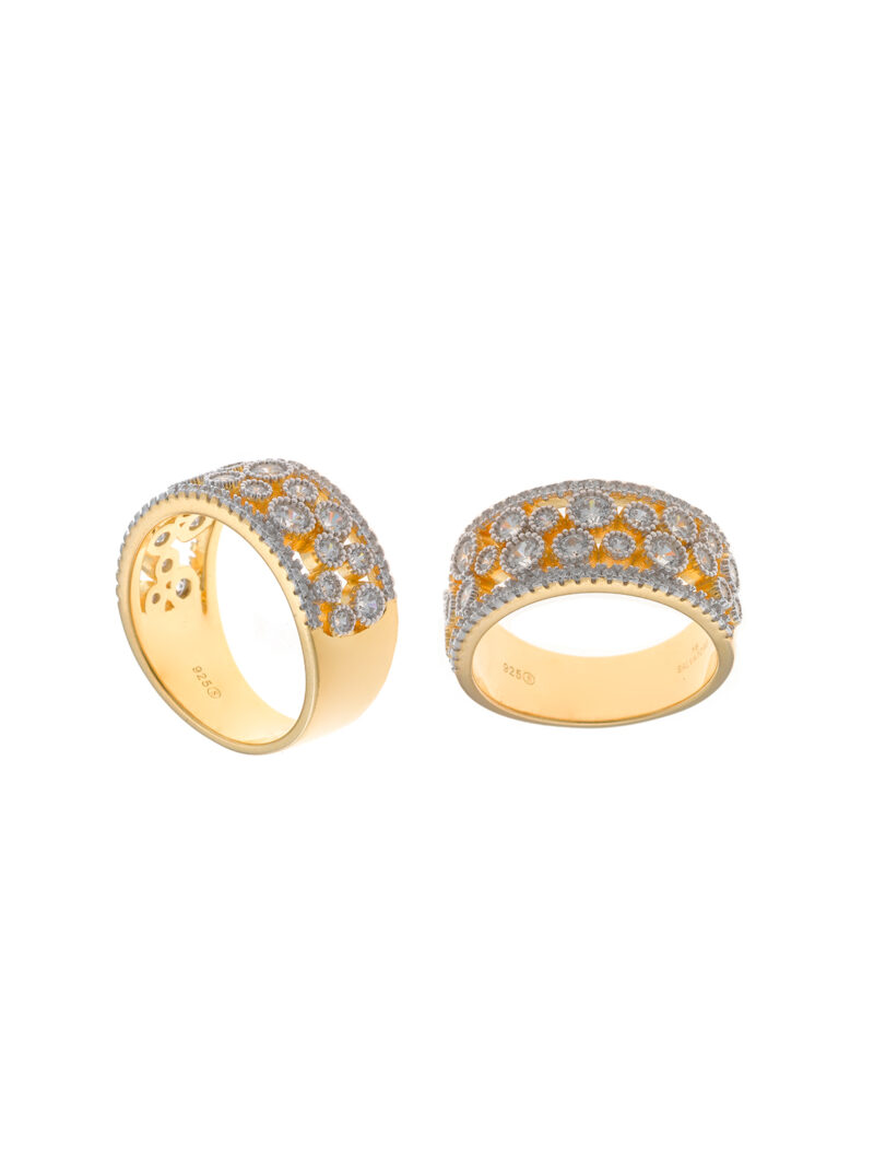 SORTIJA PLATA CHAPADO DORADO CIRCONITAS BLANCAS SALVATORE