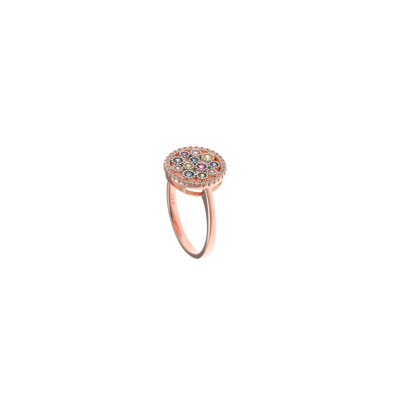 SORTIJA PLATA CHAPADO ROSA CIRCULO  CIRCONITAS  SALVATORE