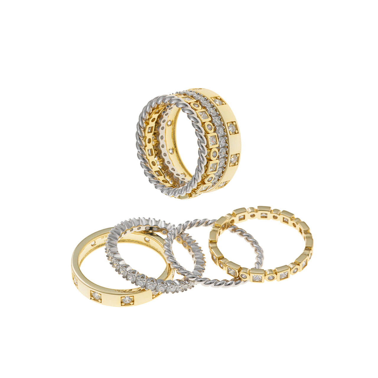 SORTIJAS  PLATA RODIO Y CHAPADO DORADO  CIRCONITAS BLANCAS SALVATORE