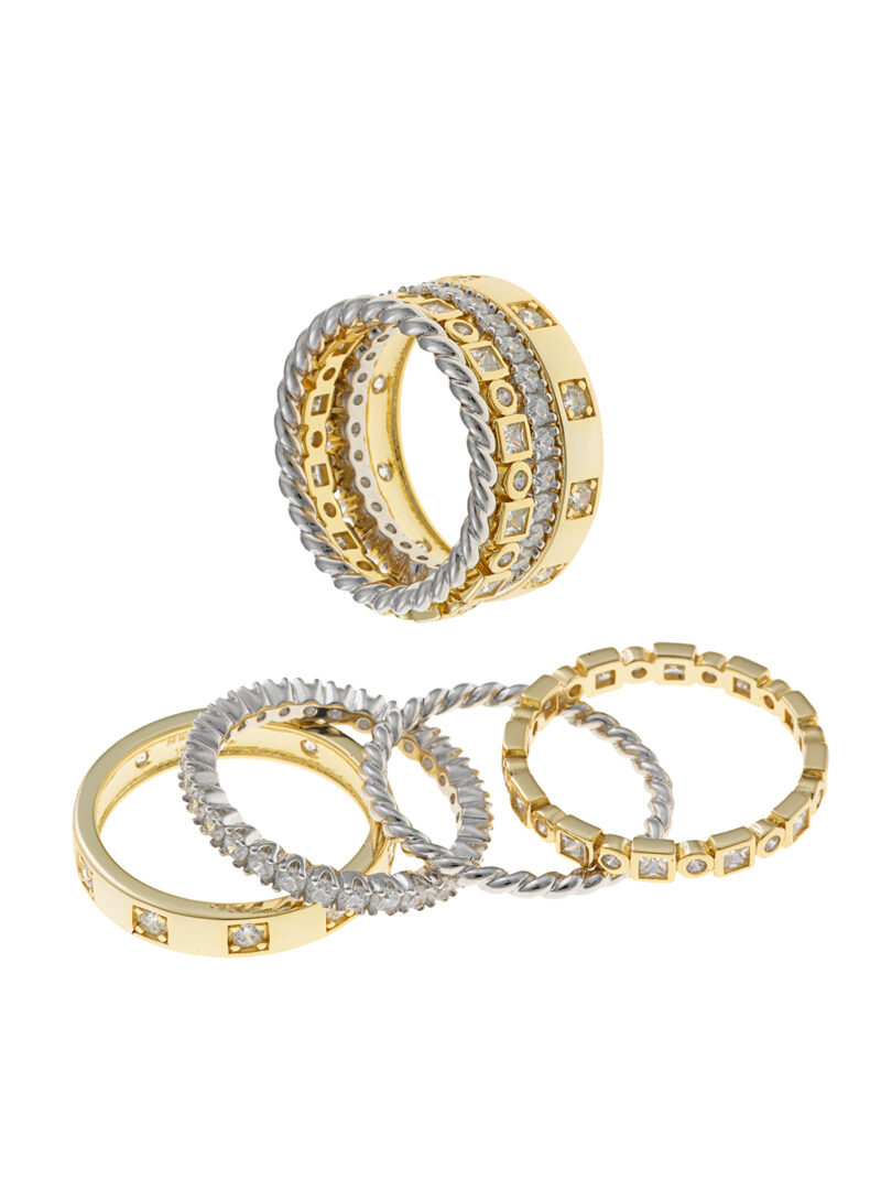SORTIJAS  PLATA RODIO Y CHAPADO DORADO  CIRCONITAS BLANCAS SALVATORE