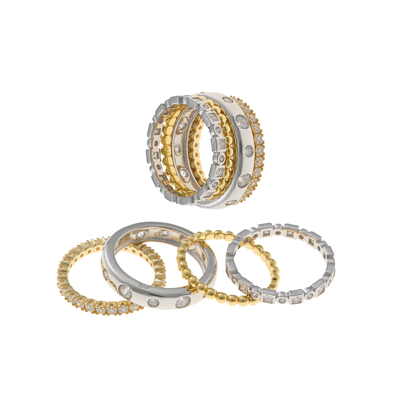 SORTIJAS  PLATA RODIO Y CHAPADO DORADO  CIRCONITAS BLANCAS