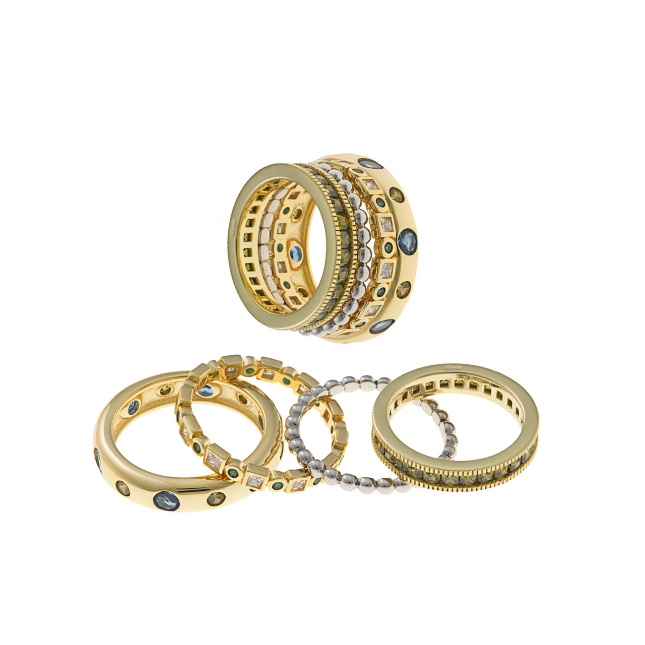 SORTIJAS  PLATA RODIO Y CHAPADO DORADO  CIRCONITAS BLANCAS SALVATORE