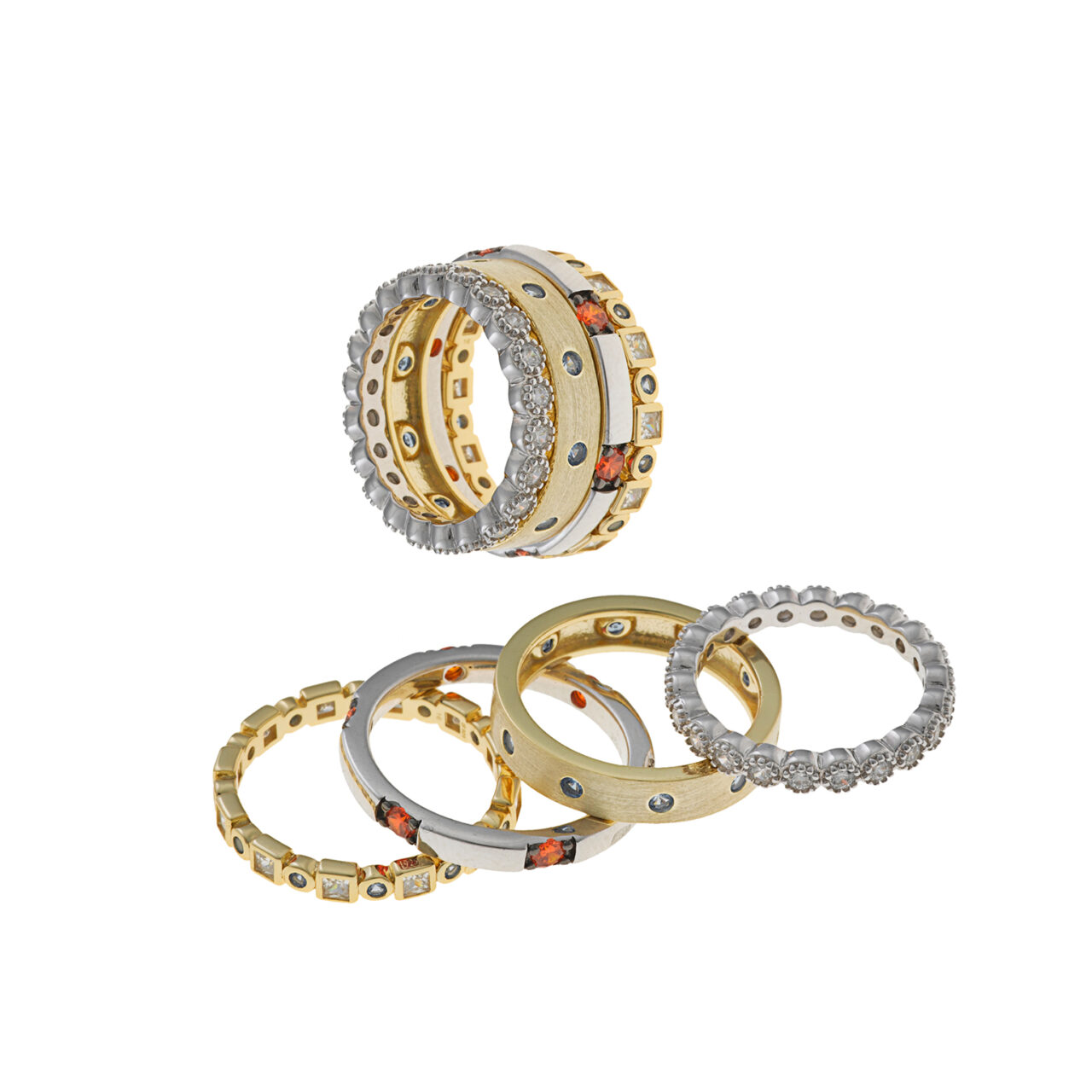 SORTIJAS  PLATA RODIO Y CHAPADO DORADO  CIRCONITAS BLANCAS SALVATORE
