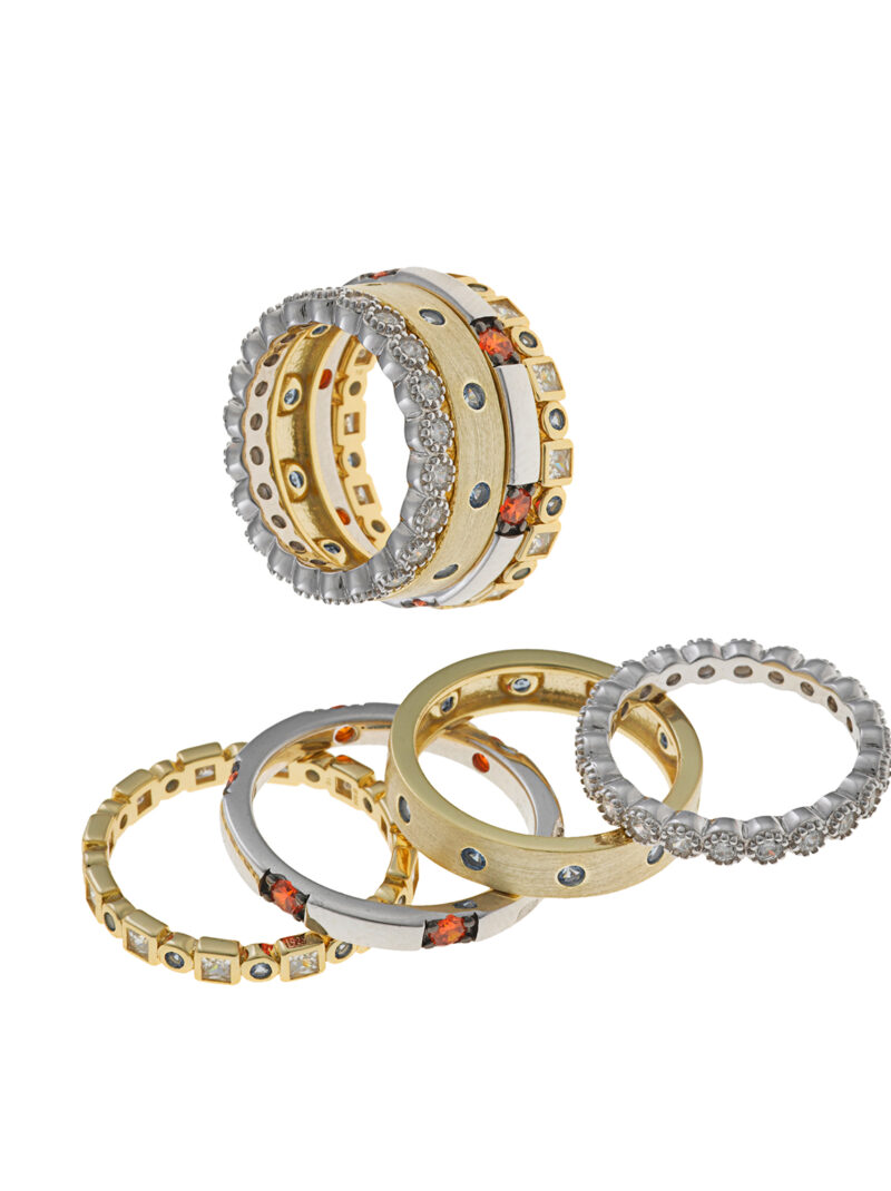 SORTIJAS  PLATA RODIO Y CHAPADO DORADO  CIRCONITAS BLANCAS SALVATORE