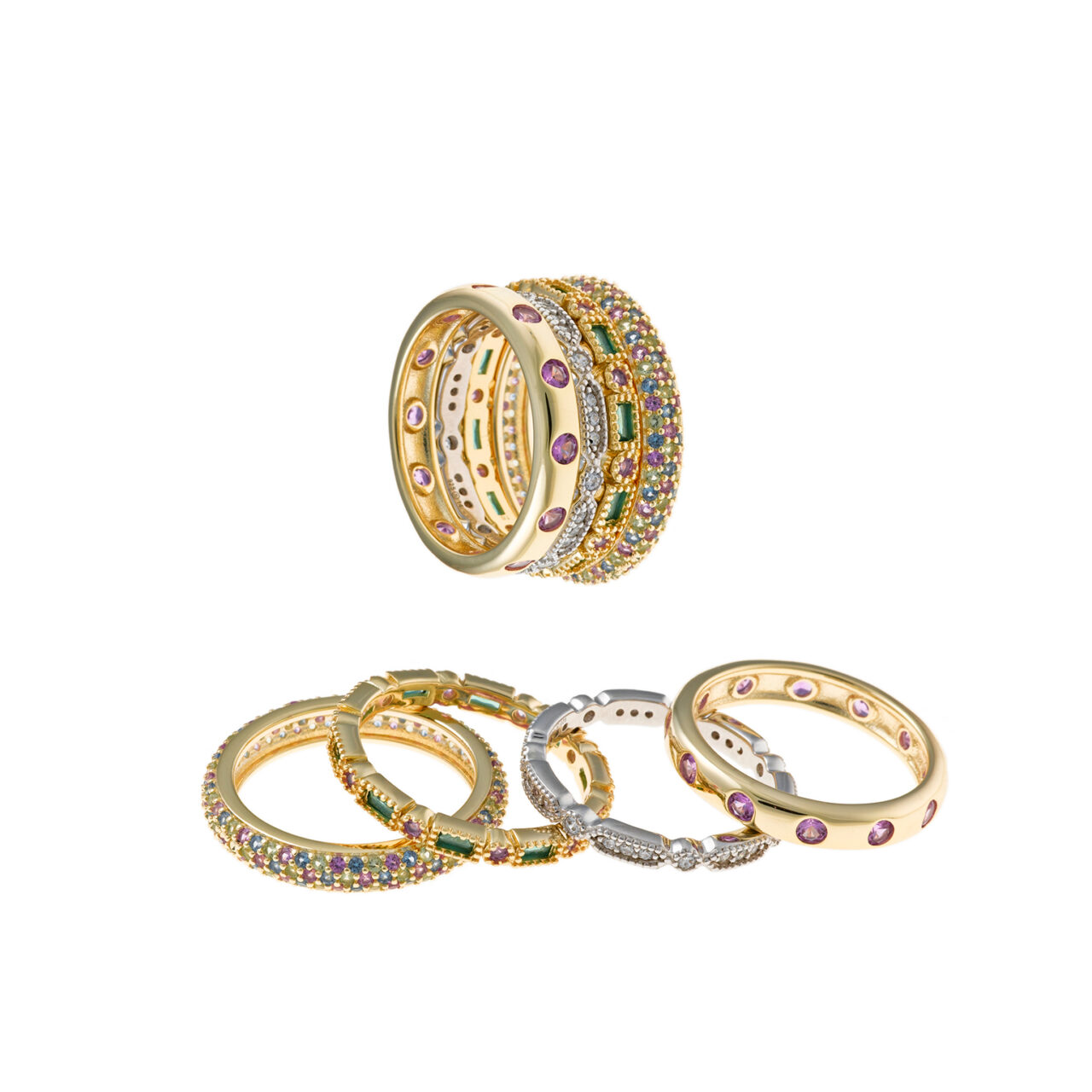 SORTIJAS  PLATA RODIO Y CHAPADO DORADO  CIRCONITAS BLANCAS SALVATORE