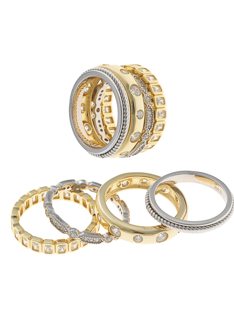 SORTIJAS  PLATA RODIO Y CHAPADO DORADO  CIRCONITAS BLANCAS SALVATORE