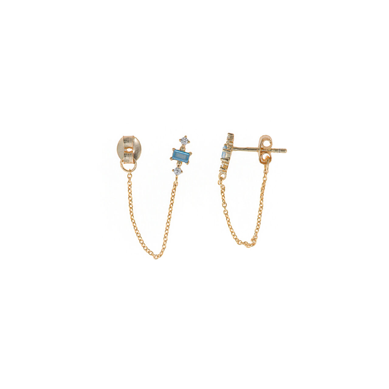 PENDIENTES PLATA CHAPADO DORADO RECTÁNGULO CADENA CIRCONITA AZUL SALVATORE