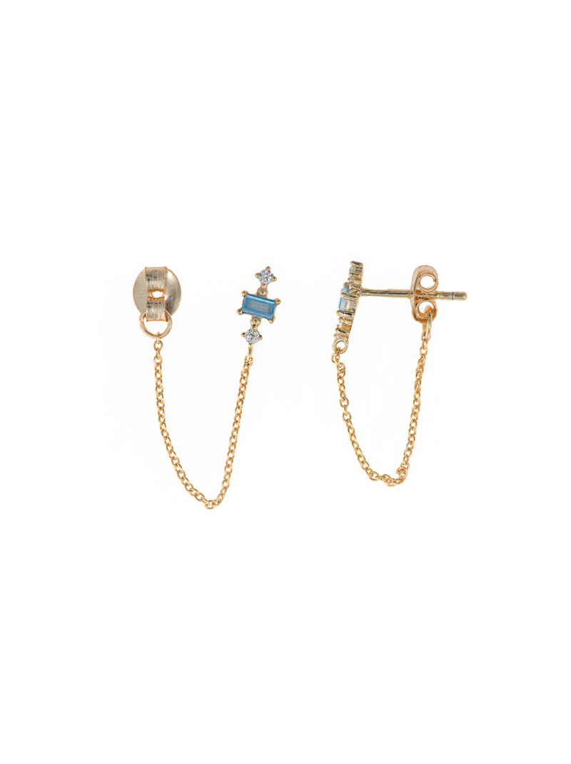 PENDIENTES PLATA CHAPADO DORADO RECTÁNGULO CADENA CIRCONITA AZUL SALVATORE