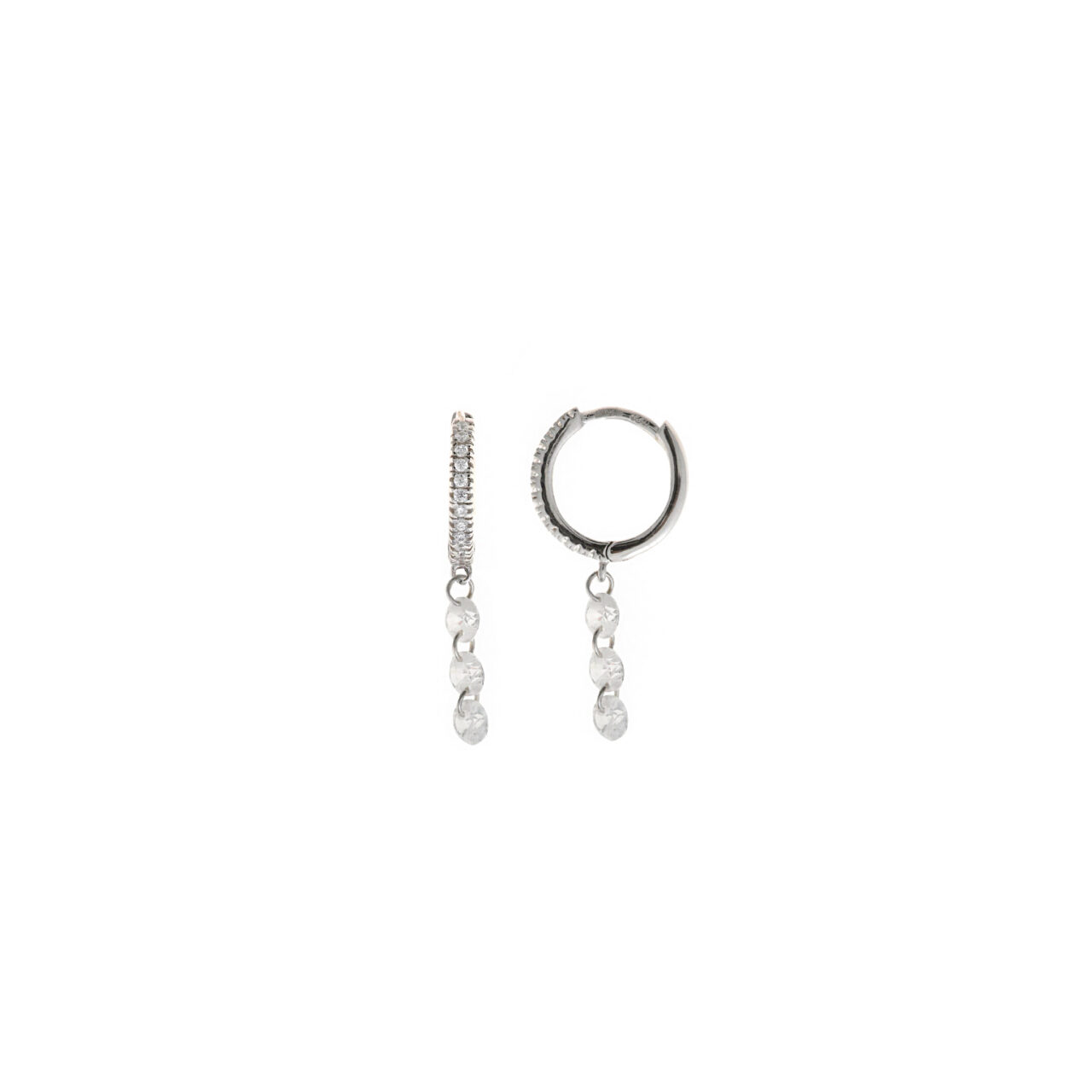PENDIENTES  PLATA RODIO AROS TRES CIRCONITAS BLANCAS SALVATORE