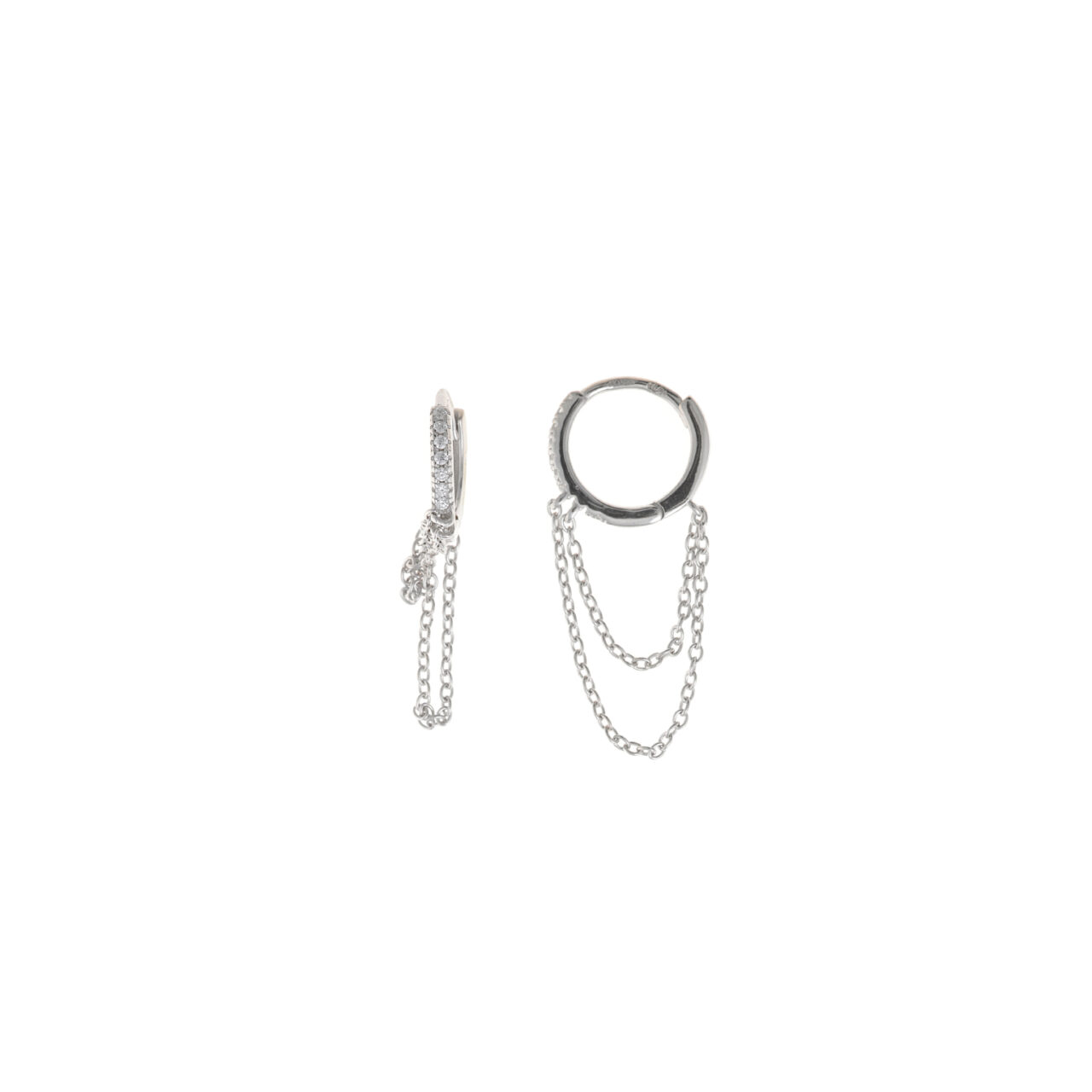 PENDIENTES  PLATA RODIO ARO CIRCONITAS BLANCAS CADENAS SALVATORE