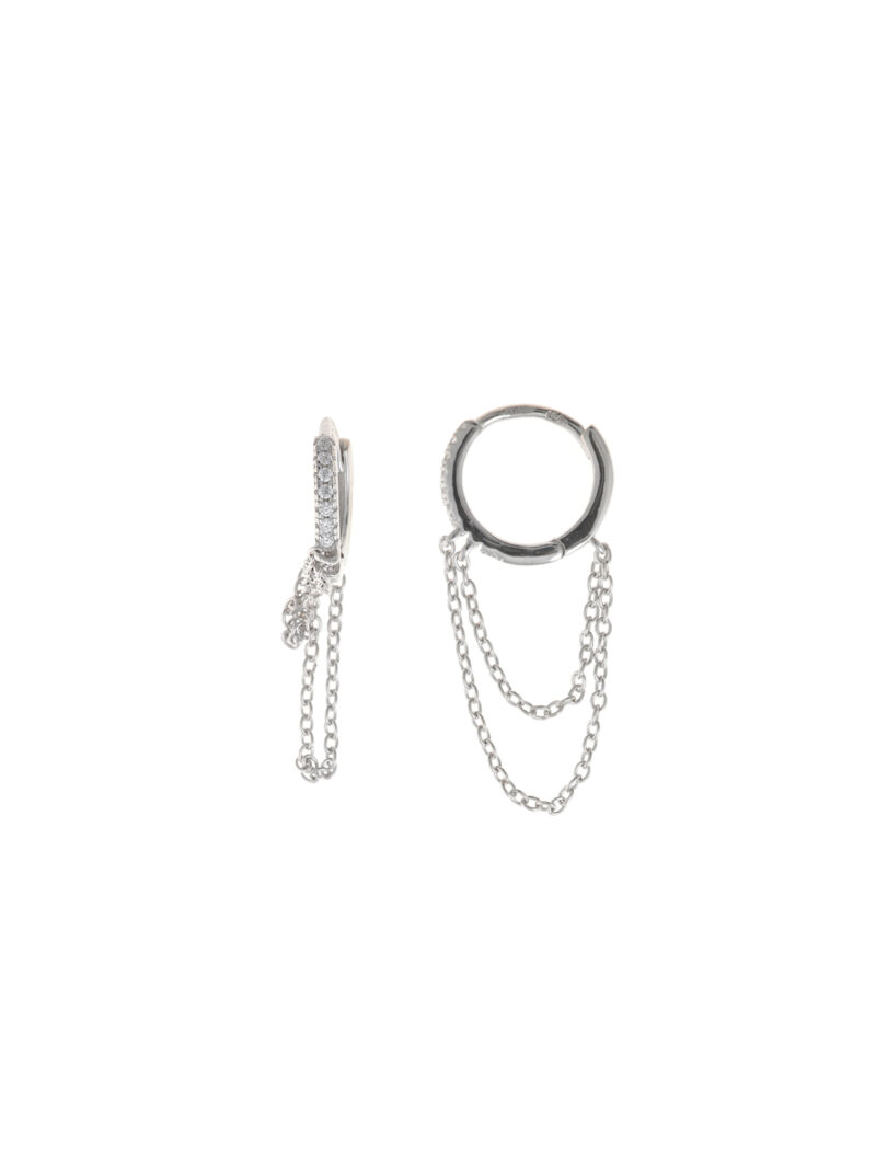 PENDIENTES  PLATA RODIO ARO CIRCONITAS BLANCAS CADENAS SALVATORE