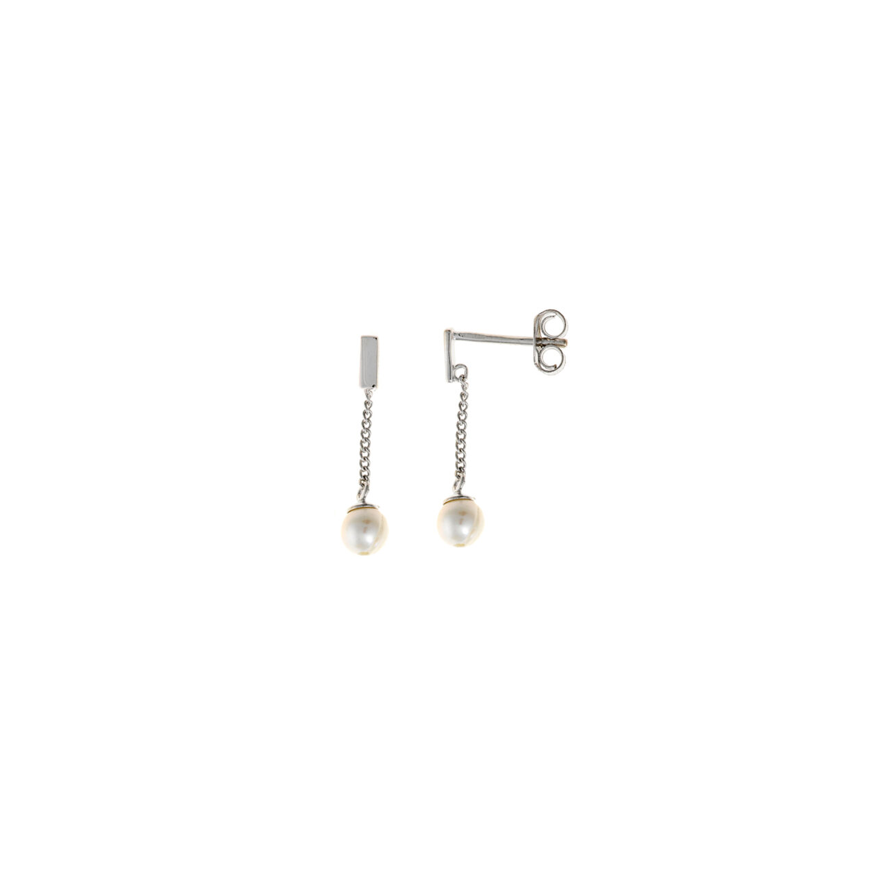 PENDIENTES  PLATA RODIO BARRA CADENA PERLA REDONDA SALVATORE