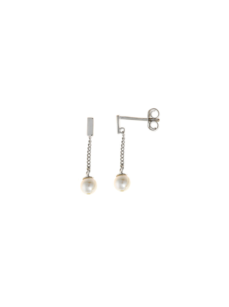 PENDIENTES  PLATA RODIO BARRA CADENA PERLA REDONDA SALVATORE