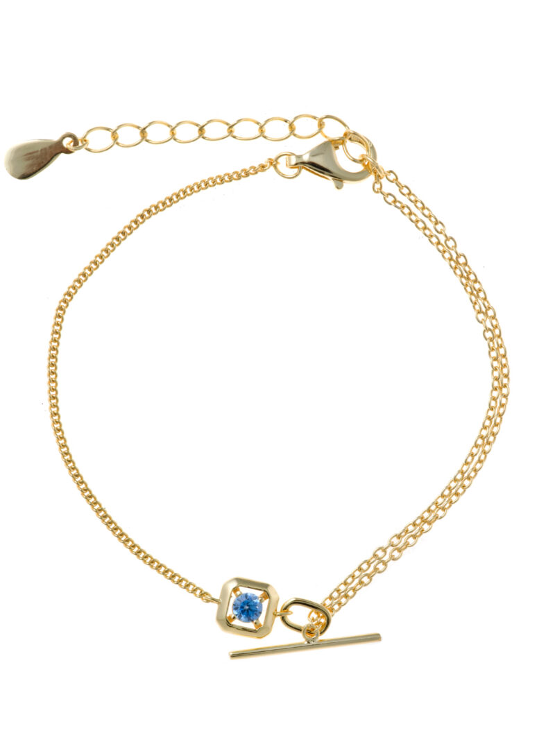 PULSERA PLATA CHAPADO DORADO CUADRADO CIRCONITA AZUL SALVATORE