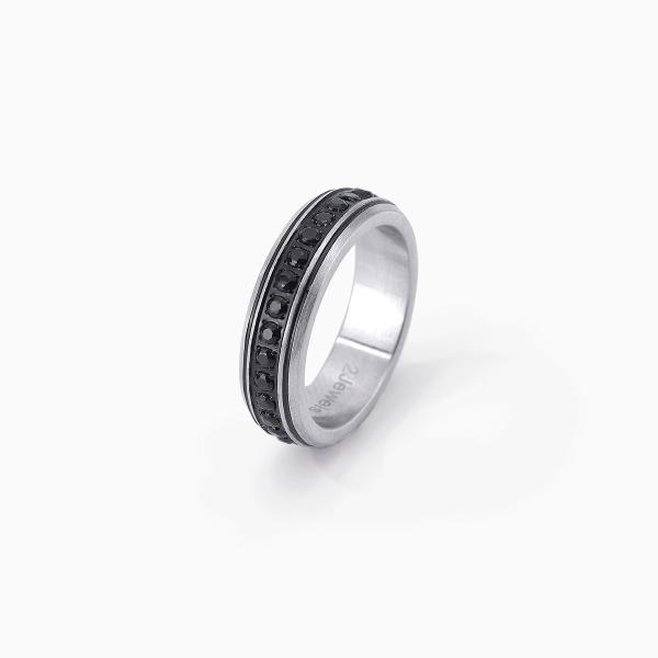 Anillo de acero 316L PVD negro circonitas 2Jewels