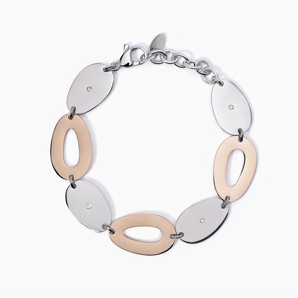 Pulsera de acero 316L PVD rosado cristales 2Jewels