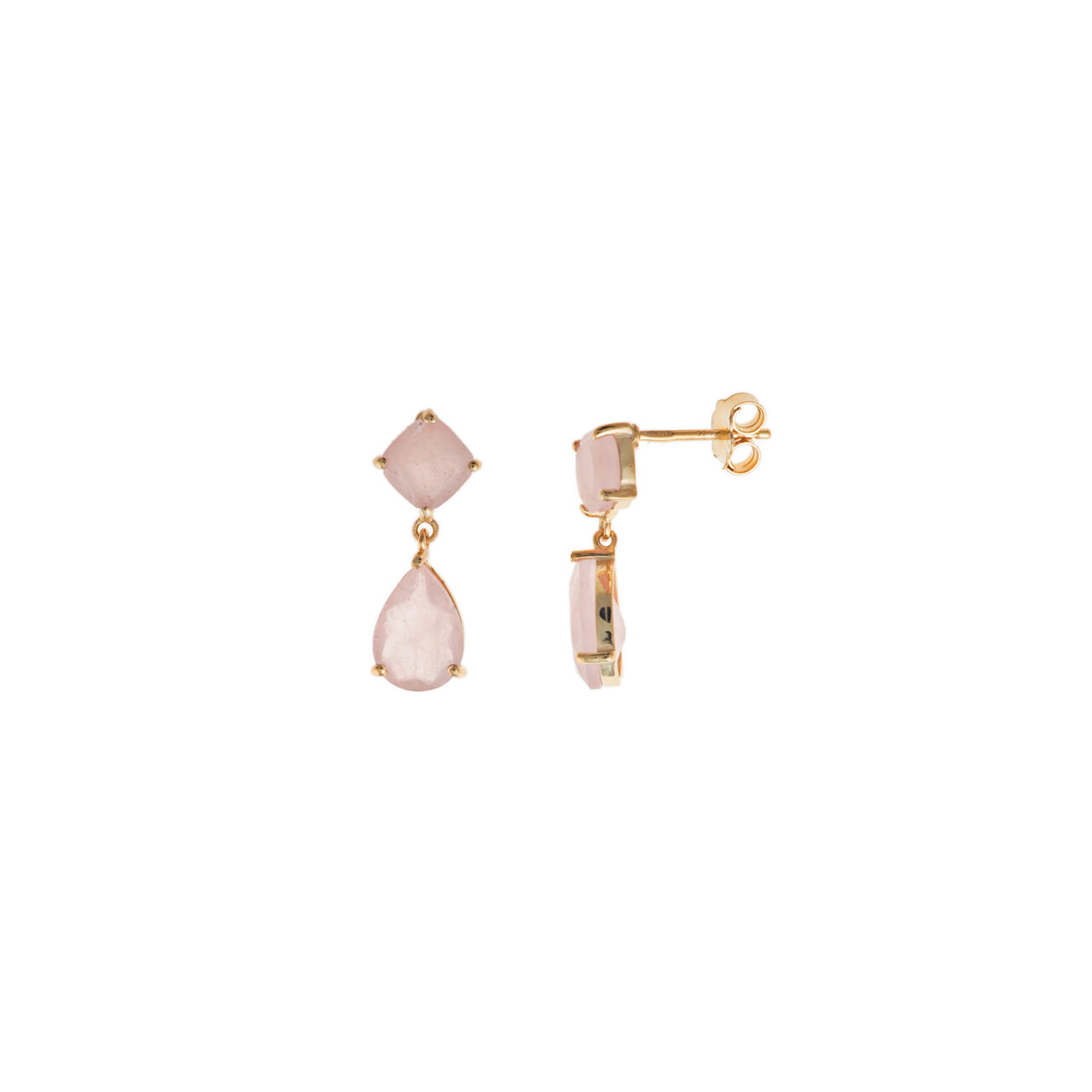 PENDIENTES PLATA CHAPADO DORADO CUARZO ROSA SALVATORE