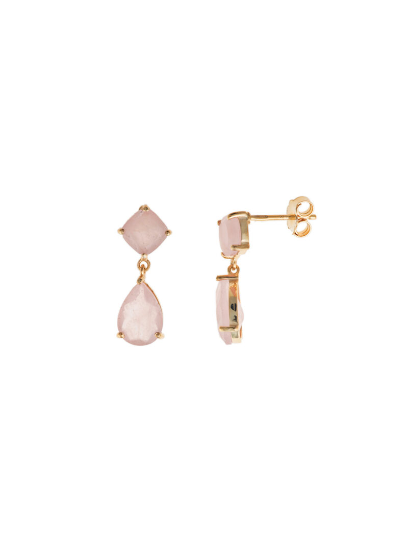 PENDIENTES PLATA CHAPADO DORADO CUARZO ROSA SALVATORE