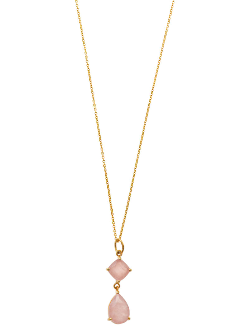 COLLAR PLATA CHAPADO DORADO CUARZO ROSA SALVATORE
