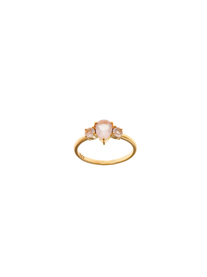 SORTIJA PLATA CHAPADO DORADO CUARZO ROSA PERA SALVATORE
