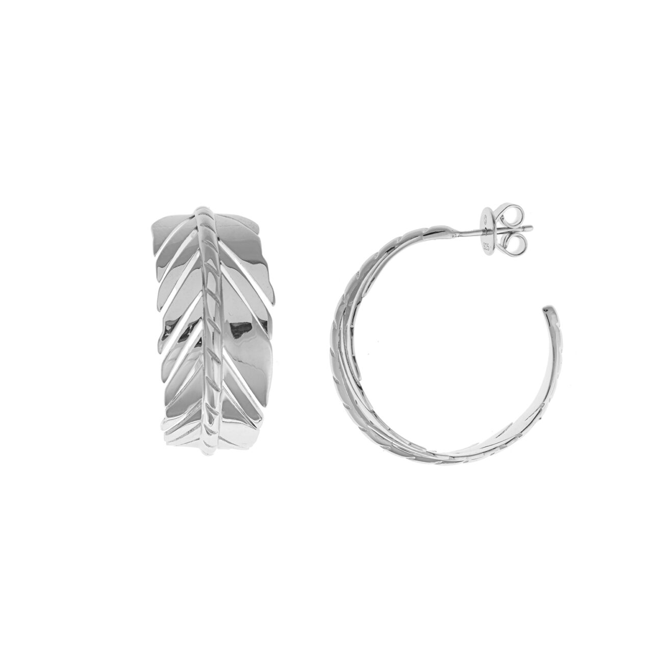 PENDIENTES  PLATA RODIO AROS PULIDO BRILLANTE PLUMA SALVATORE