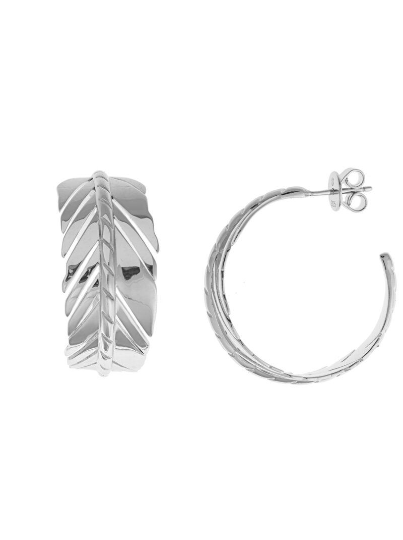 PENDIENTES  PLATA RODIO AROS PULIDO BRILLANTE PLUMA SALVATORE