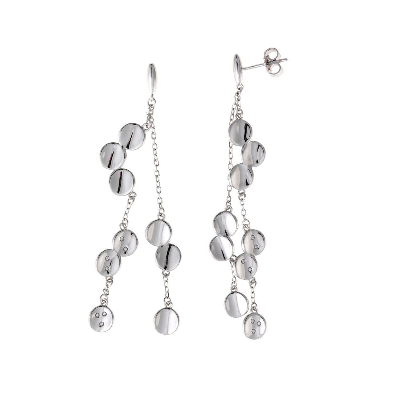 PENDIENTES PLATA RODIO CIRCULOS  LISOS CON CADENA SALVATORE
