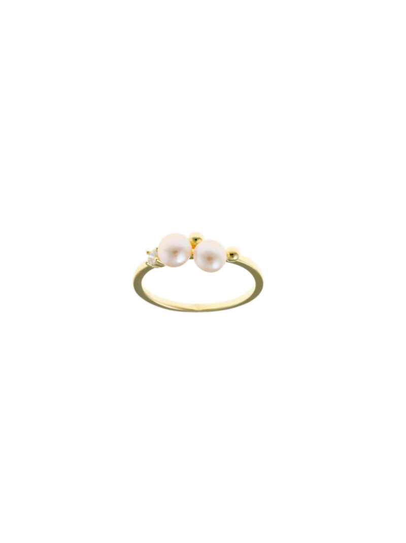 SORTIJA PLATA CHAPADO DORADO DOS PERLAS SALVATORE