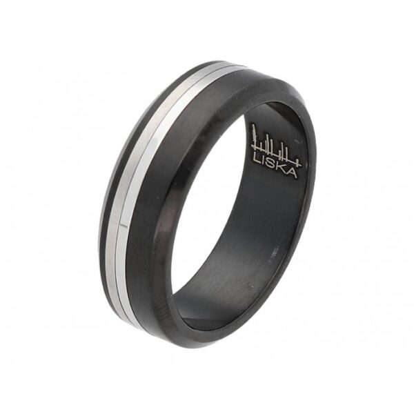 Anillo acero negro dos líneas centrales Liska